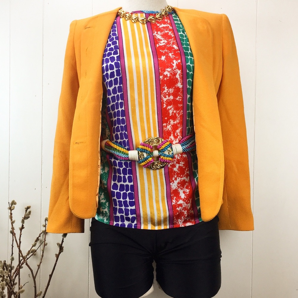 Vtg 80s Multi-Colored Patterned Button Down Blouse - image 1
